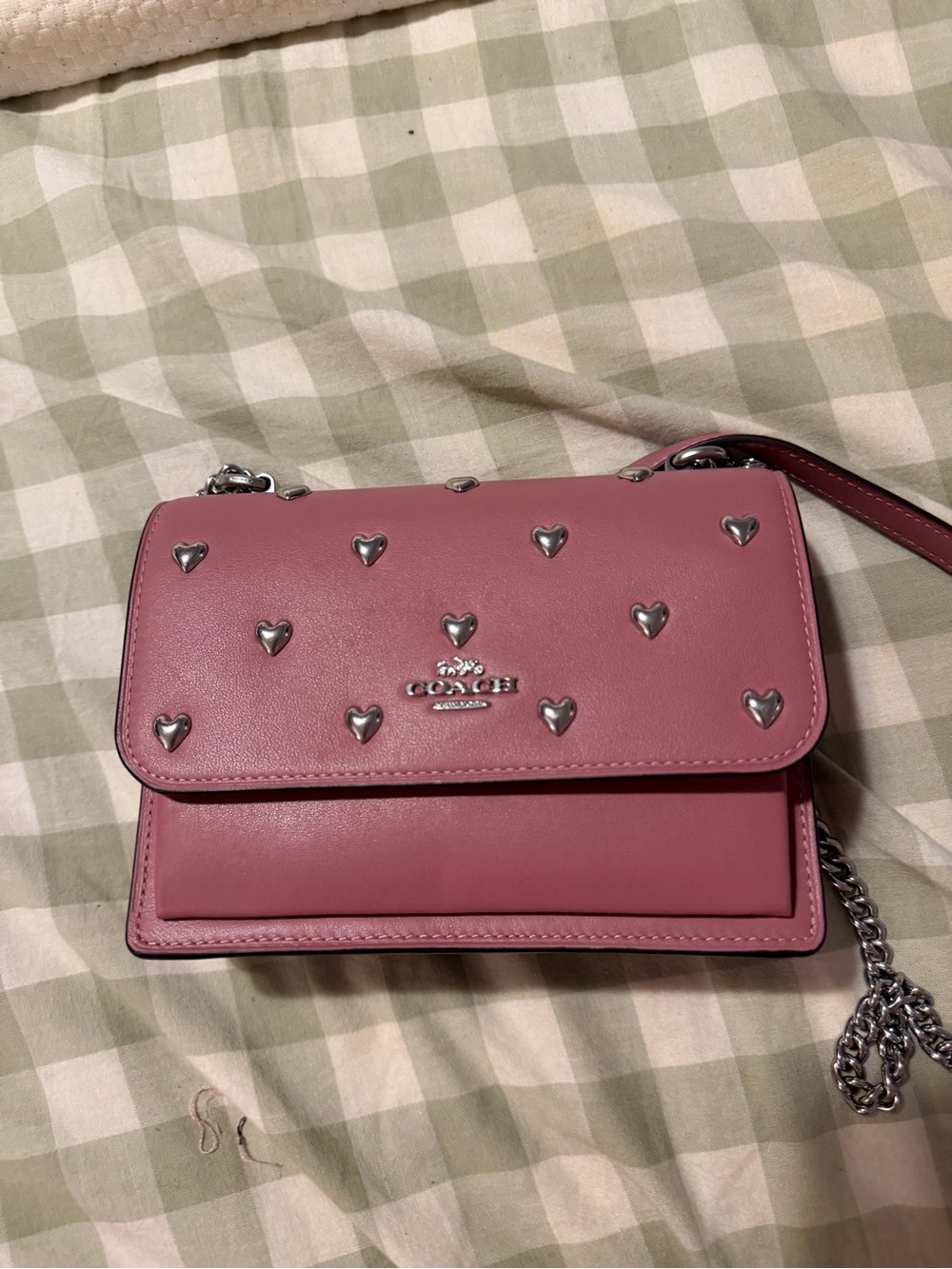 COACH Pink mini klare Heart-Stud Leather Crossbody Bag, wallet and card case